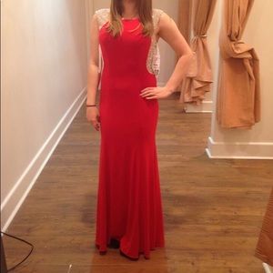 Gorgeous Camille La Vie beaded red prom dress